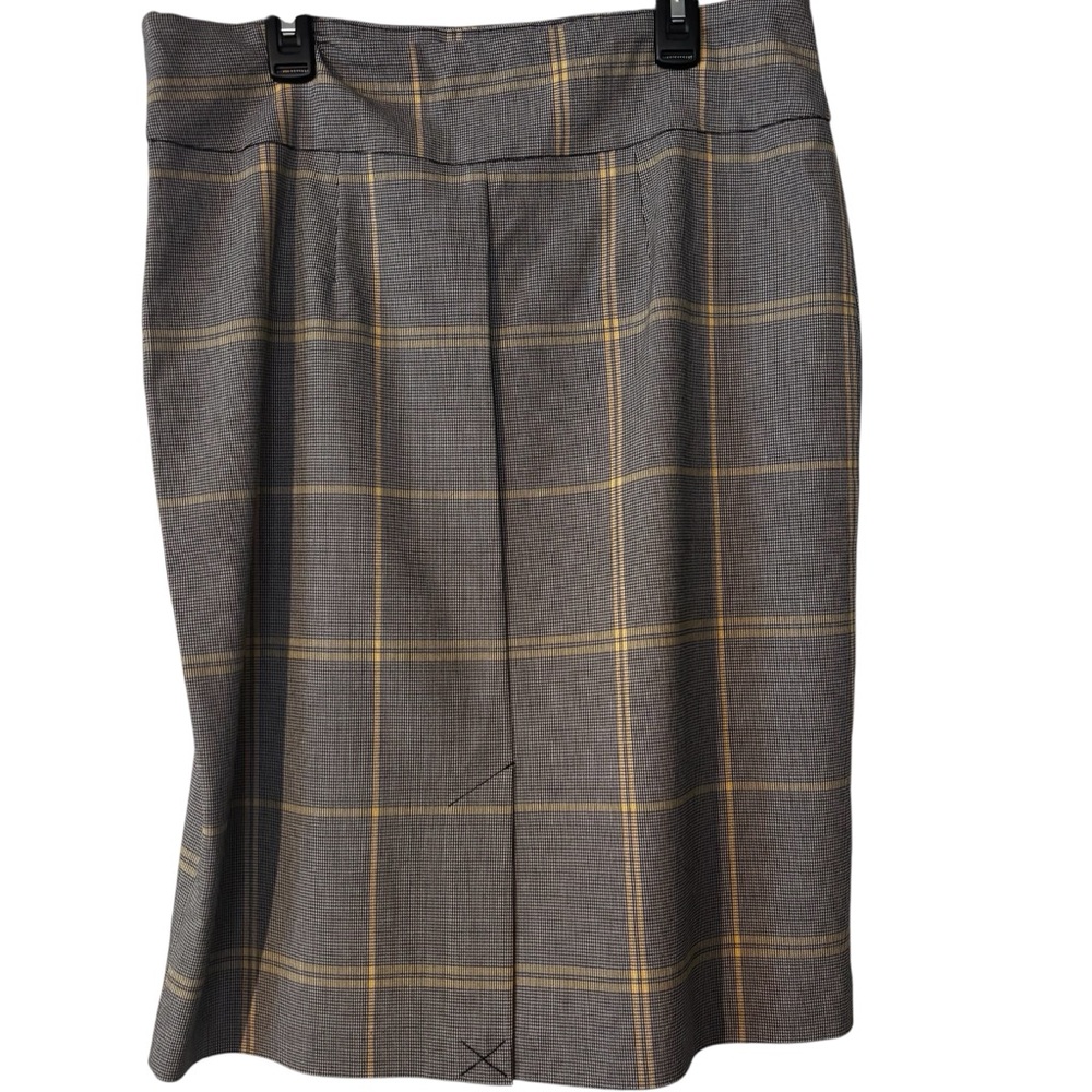 NWOT Soho Apparel M Stretch Gray Yellow Black White Plaid Belted Pencil Skirt. - Picture 5 of 9